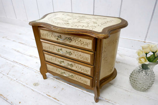 エレガント&ゴージャス・オルゴール付き・木製・アンティーク・ジュエリーケース・宝石箱・卓上チェスト