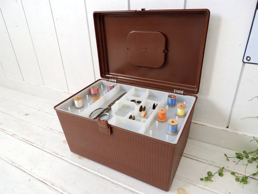 WILSON ブラウン・2段式・ヴィンテージ・ソーイングボックス 裁縫箱 USA ハンドメイド