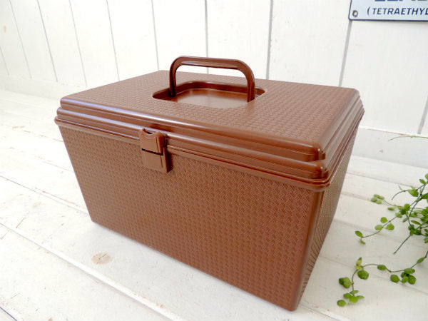 WILSON ブラウン・2段式・ヴィンテージ・ソーイングボックス 裁縫箱 USA ハンドメイド