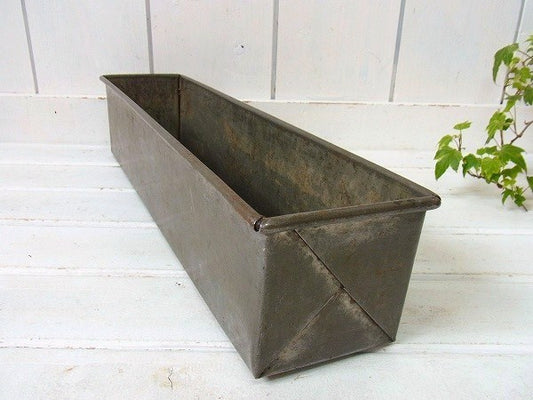 スリムロングなティン製・アンティーク・ブレッドティン/焼型　USA