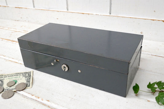 工業系 ダークグレー スチール製 ヴィンテージ キャッシュボックス 金庫 ツールケース 工具箱