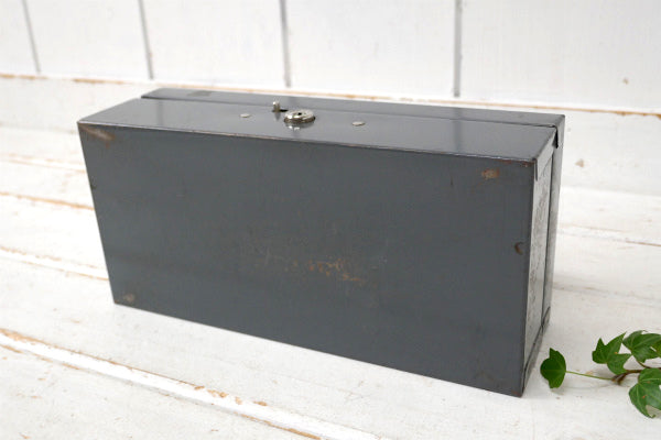 工業系 ダークグレー スチール製 ヴィンテージ キャッシュボックス 金庫 ツールケース 工具箱