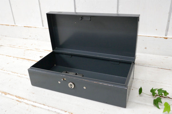 工業系 ダークグレー スチール製 ヴィンテージ キャッシュボックス 金庫 ツールケース 工具箱