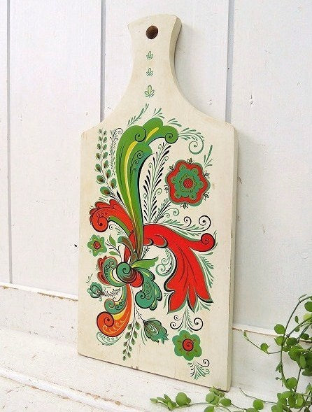【BERGGREN】スウェーデン・花柄の木製・アンティーク・カッティングボード/まな板