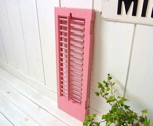 ピンク色の小さな木製・ヴィンテージ・ルーバー/ヴォレー/シャッター/建具　USA