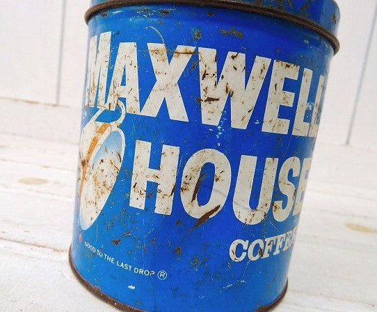 【MAXWELL HOUSE COFFEE】ブルー色のシャビーなヴィンテージ・コーヒー缶/ティン缶