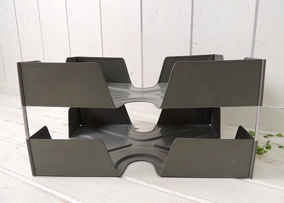 2段式のスチール製・ヴィンテージ・書類ラック/デスクトレイ・USA・工業系