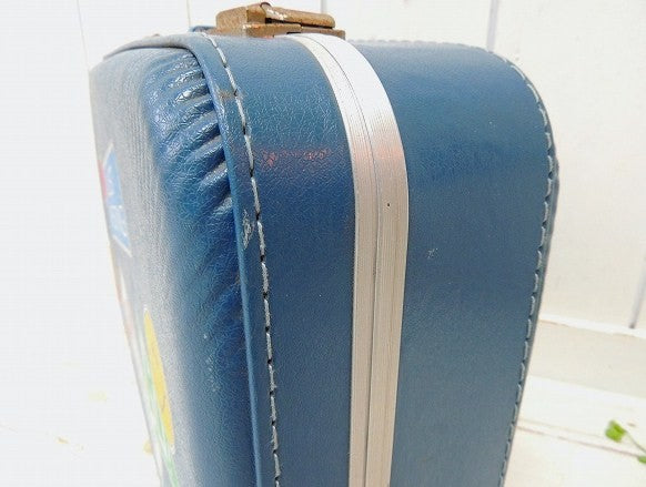 スマイルの絵柄入り・ブルー色・小さなヴィンテージ・スーツケース/トランク/旅行バッグ