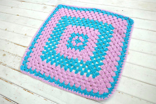 手編みニット モチーフ編み 正方形 ヴィンテージ ブランケット ひざ掛け キャンプ アウトドア