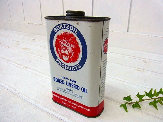 L. BORTZ OIL COMPANY ライオン ヴィンテージ オイル缶 ブリキ缶 USA 木工品 DIY 家具メンテナンス