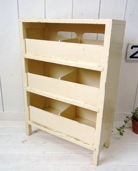 1930~1940s アイボリー・木製・アンティーク・3段 棚 シェルフ ベジタブルラック USA