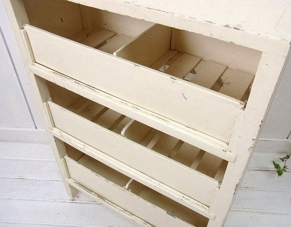 1930~1940s アイボリー・木製・アンティーク・3段 棚 シェルフ ベジタブルラック USA