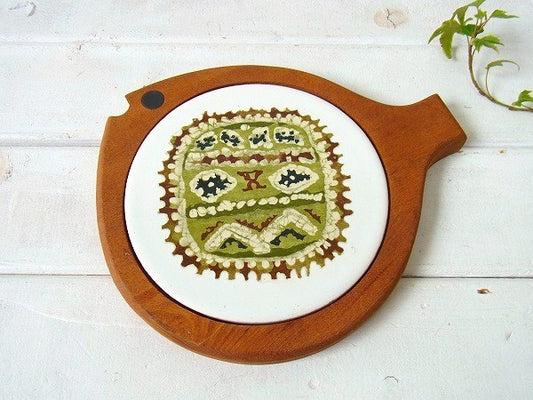 お魚の形をした木製×タイル製・ヴィンテージ・鍋しき/トリベット