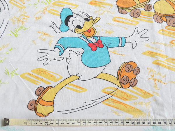 【ミッキー&フレンズ】レア物!ローラースケート柄・80'sヴィンテージ・ユーズドシーツ(1/2)