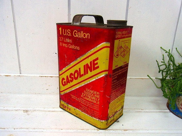 【Gasoline】1ガロン・ノズル付き・ブリキ製・ヴィンテージ・ガソリン缶　USA