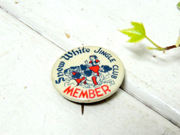 【1938's・白雪姫と七人の小人たち】ディズニー・ヴィンテージ・缶バッジ・USA・デッドストック