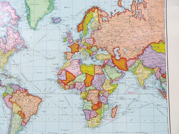 【Rand McNally】USA・ランドマクナリー社・世界地図のヴィンテージ・タペストリー/壁飾り