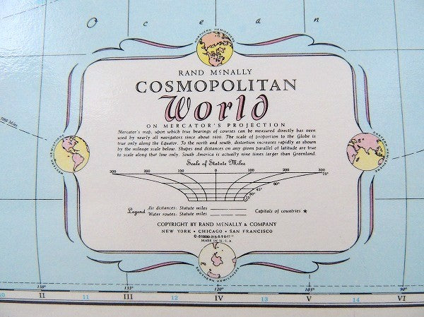 【Rand McNally】USA・ランドマクナリー社・世界地図のヴィンテージ・タペストリー/壁飾り