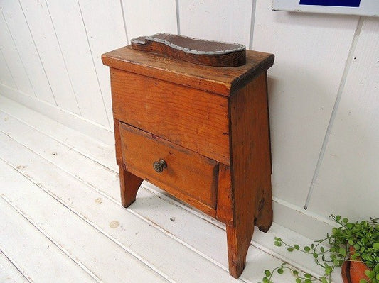 アメリカ製・木製・引き出し付き・アンティーク・靴磨き台/スツール