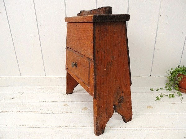 アメリカ製・木製・引き出し付き・アンティーク・靴磨き台/スツール