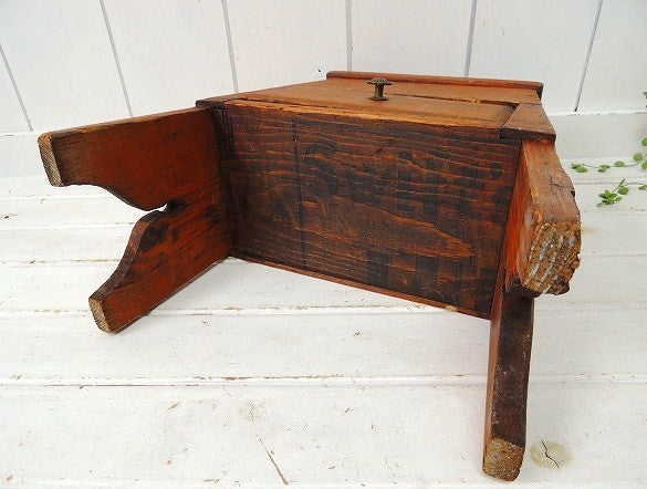 アメリカ製・木製・引き出し付き・アンティーク・靴磨き台/スツール