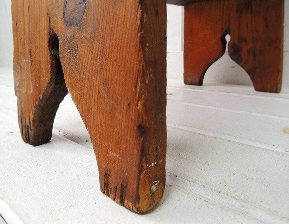 アメリカ製・木製・引き出し付き・アンティーク・靴磨き台/スツール