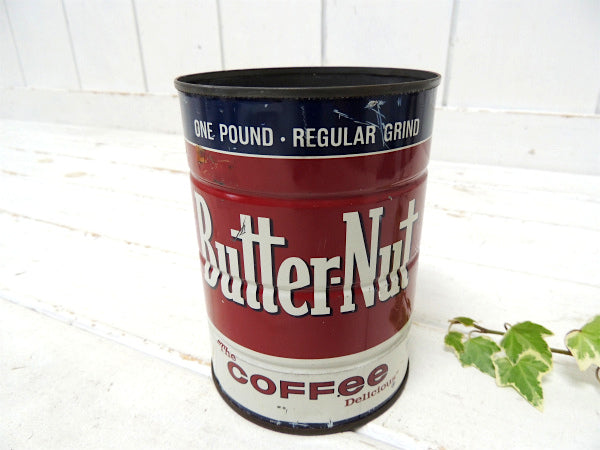 【Butter-Nut Coffee/テキサス】ブリキ製・ビンテージ・コーヒー缶/ガーデニング/容器