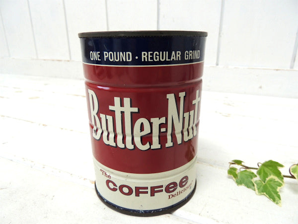 【Butter-Nut Coffee/テキサス】ブリキ製・ビンテージ・コーヒー缶/ガーデニング/容器