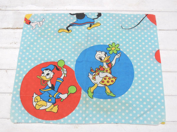 【ミッキーマウス&ドナルドダック】水玉柄・ジッパー付きヴィンテージ・ピロケース/枕カバー