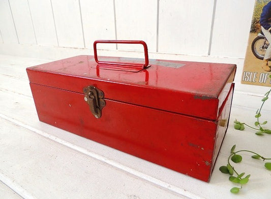 USA・赤色・ブリキ製・ヴィンテージ・ツールボックス/工具箱/インダストリアル