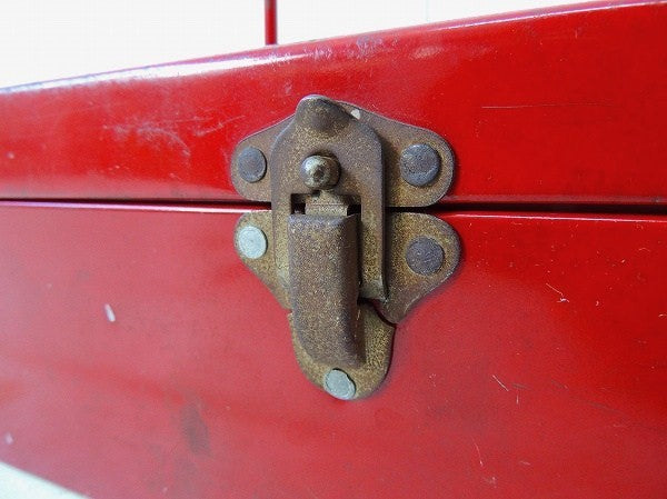 USA・赤色・ブリキ製・ヴィンテージ・ツールボックス/工具箱/インダストリアル