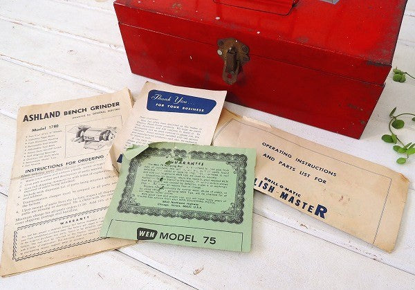 USA・赤色・ブリキ製・ヴィンテージ・ツールボックス/工具箱/インダストリアル