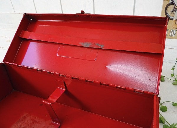 USA・赤色・ブリキ製・ヴィンテージ・ツールボックス/工具箱/インダストリアル