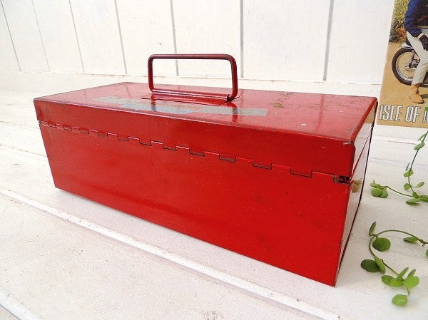USA・赤色・ブリキ製・ヴィンテージ・ツールボックス/工具箱/インダストリアル