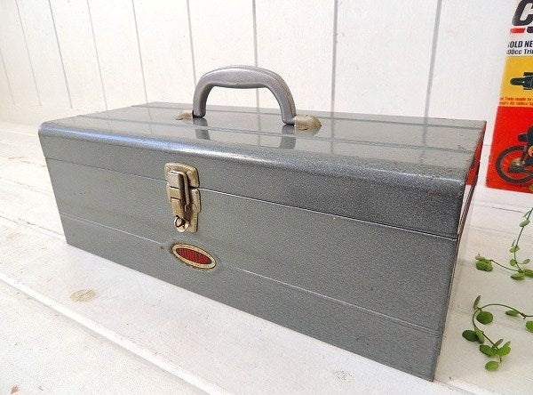 【DUNLAP】グレーメタリック×レッド・2段式・ビンテージ・ツールボックス/ツールケース/工具箱