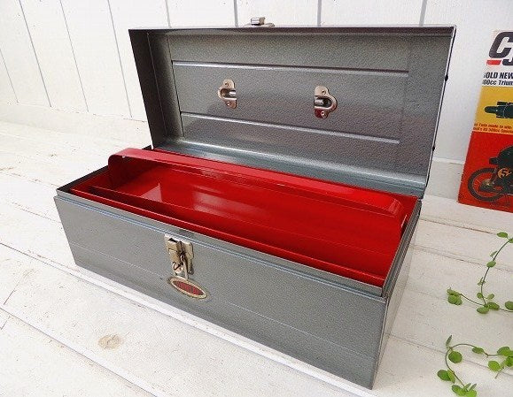 【DUNLAP】グレーメタリック×レッド・2段式・ビンテージ・ツールボックス/ツールケース/工具箱