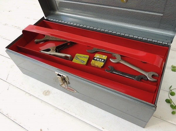 【DUNLAP】グレーメタリック×レッド・2段式・ビンテージ・ツールボックス/ツールケース/工具箱