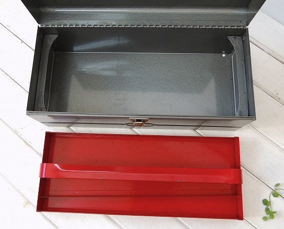 【DUNLAP】グレーメタリック×レッド・2段式・ビンテージ・ツールボックス/ツールケース/工具箱