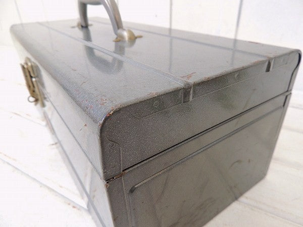 【DUNLAP】グレーメタリック×レッド・2段式・ビンテージ・ツールボックス/ツールケース/工具箱