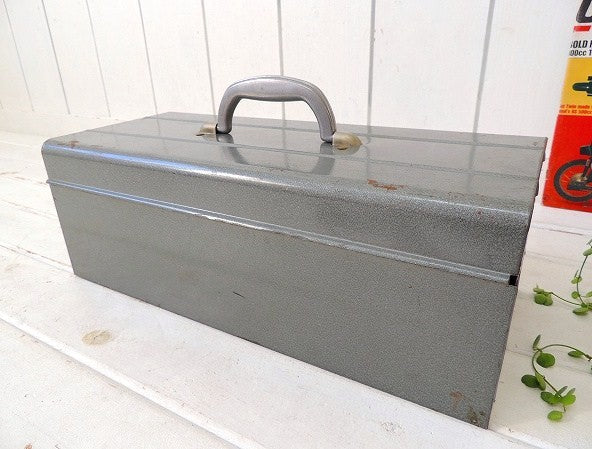 【DUNLAP】グレーメタリック×レッド・2段式・ビンテージ・ツールボックス/ツールケース/工具箱