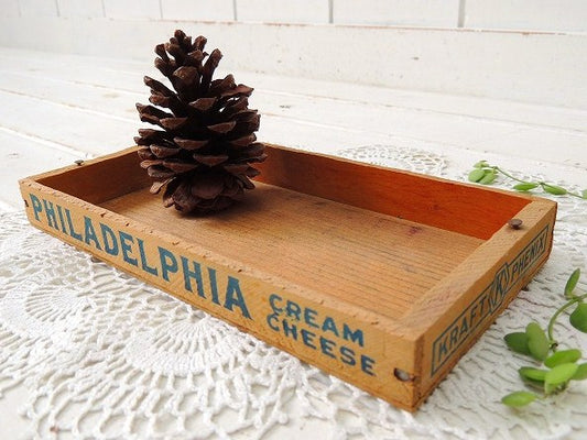 フィラデルフィア・クリームチーズ・浅いタイプのヴィンテージ・チーズボックス/木箱④