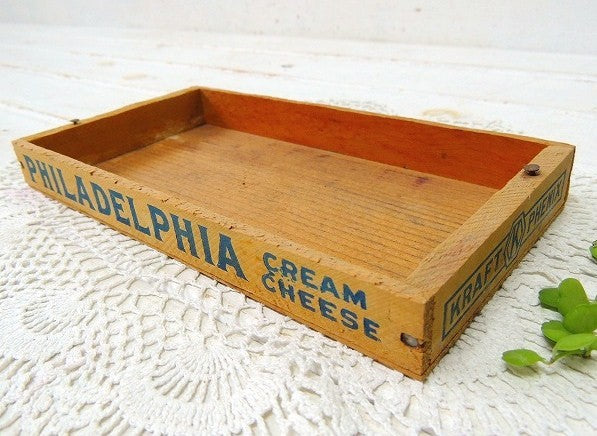 フィラデルフィア・クリームチーズ・浅いタイプのヴィンテージ・チーズボックス/木箱④