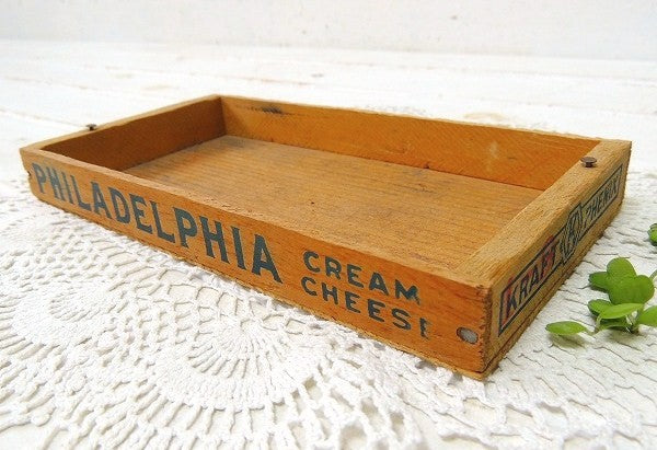 フィラデルフィア・クリームチーズ・浅いタイプのヴィンテージ・チーズボックス/木箱④