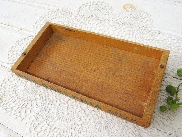 フィラデルフィア・クリームチーズ・浅いタイプのヴィンテージ・チーズボックス/木箱④