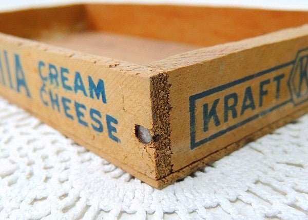 フィラデルフィア・クリームチーズ・浅いタイプのヴィンテージ・チーズボックス/木箱④