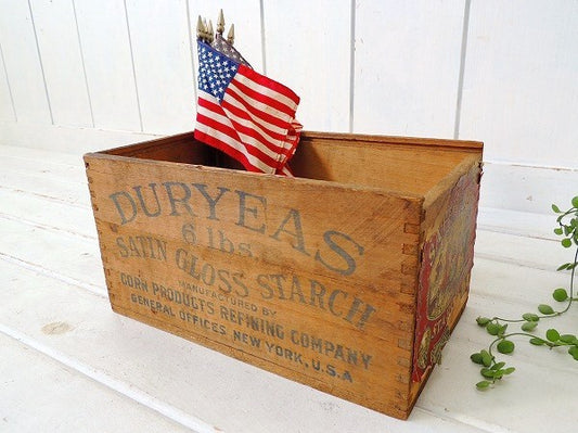 【DURYEAS/N.Y】コーンスターチ・あられ組み・アンティーク・ウッドボックス/木箱 USA