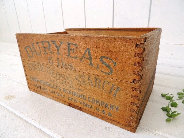 【DURYEAS/N.Y】コーンスターチ・あられ組み・アンティーク・ウッドボックス/木箱 USA