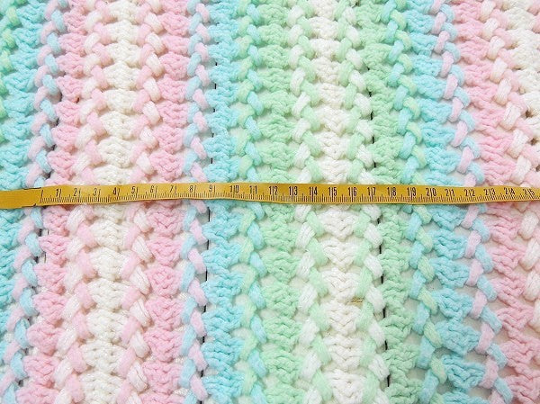 USA パステルカラー ボーダー柄・ハンドメイド・ヴィンテージ・ニットブランケット ひざ掛け