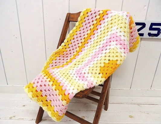 プロジェクト・ライナス USA・ハンドメイド・モチーフ編み・ニットブランケット ひざ掛け