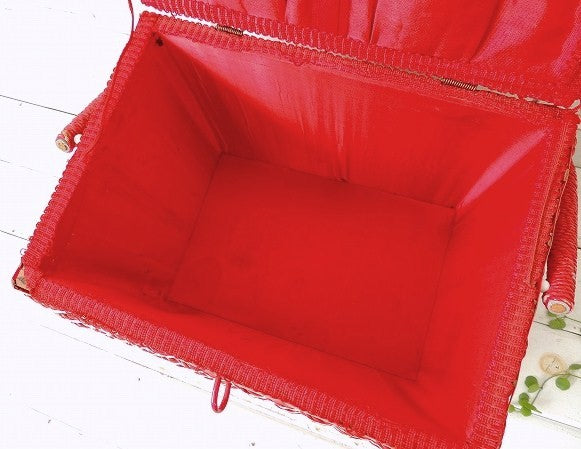 ギンガムチェック柄/レッド×ホワイト色のレトロなヴィンテージ・ソーイングボックス/裁縫箱/手芸用品